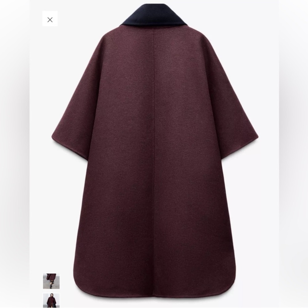 ZARA Wool Blend Open Cape Coat - Picture 3 of 3